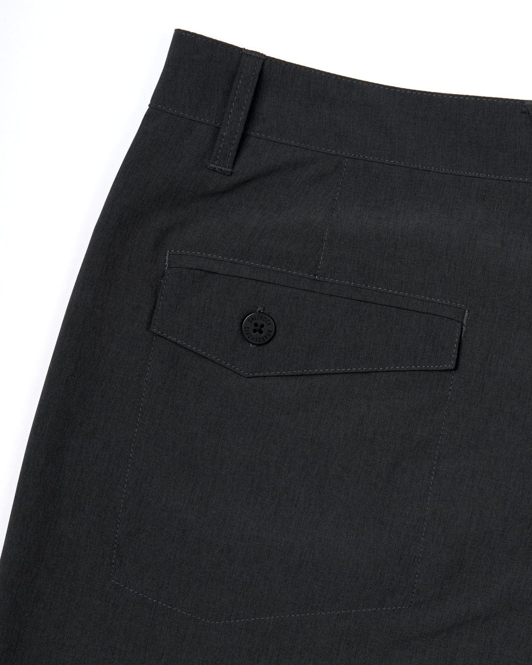 A close up of black Saltrock Amphibian 2 - Mens Hybrid Boardshorts with belt loops and Spandex.