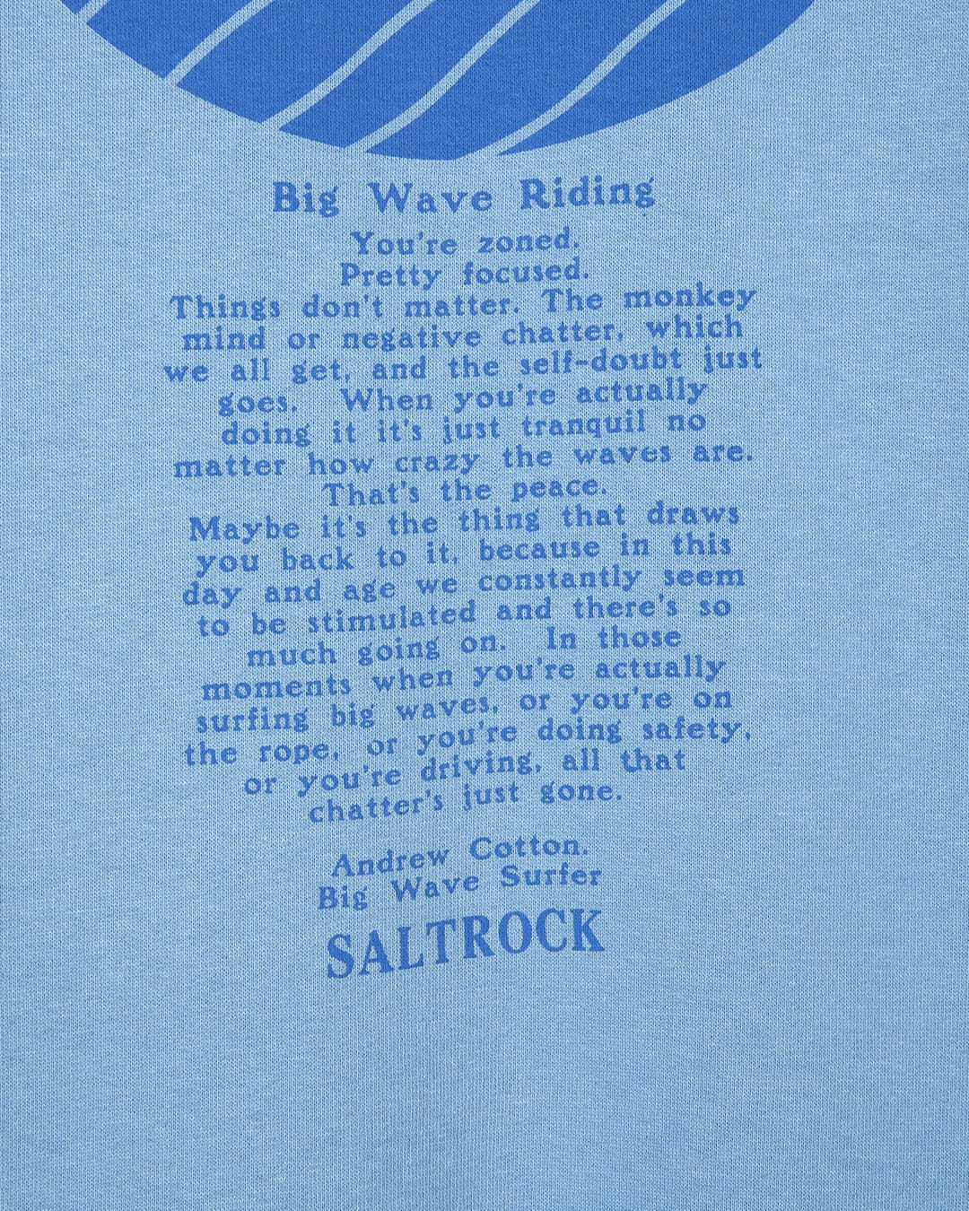 A Saltrock Atlantic - Mens Crew Sweat - Light Blue with the words big wave riding on it.