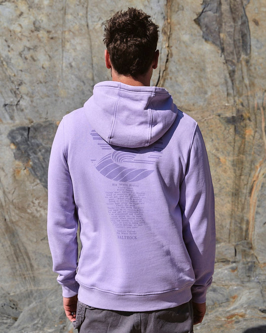 The back of a man wearing a Saltrock - Atlantic Mens Pop Hoodie - Purple.