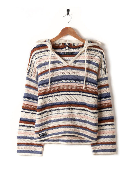 A Saltrock women's striped sweater with rib edging hanging on a hanger.