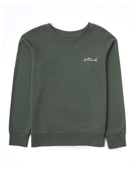 A soft green Velator - Long Sleeve Sweatshirt - Khaki with the word 'love' embroidered on it from Saltrock branding.