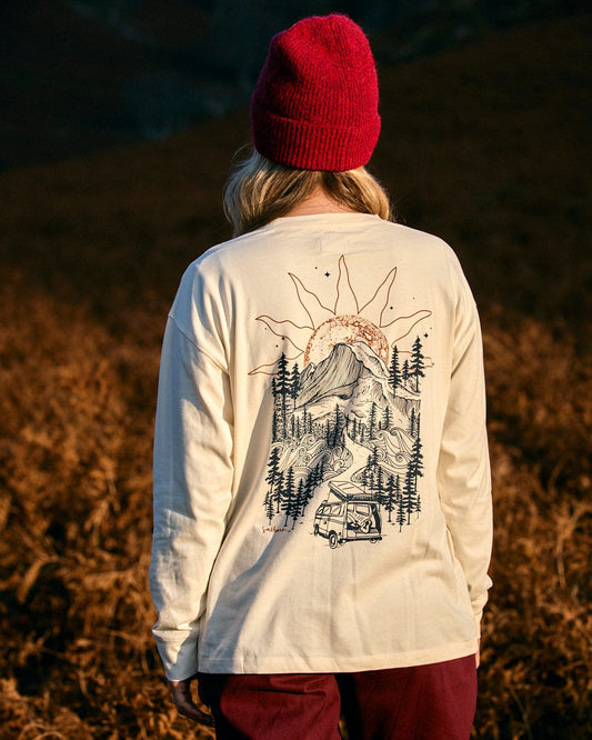Open Road - Womens Longline Long Sleeve T-Shirt - Cream