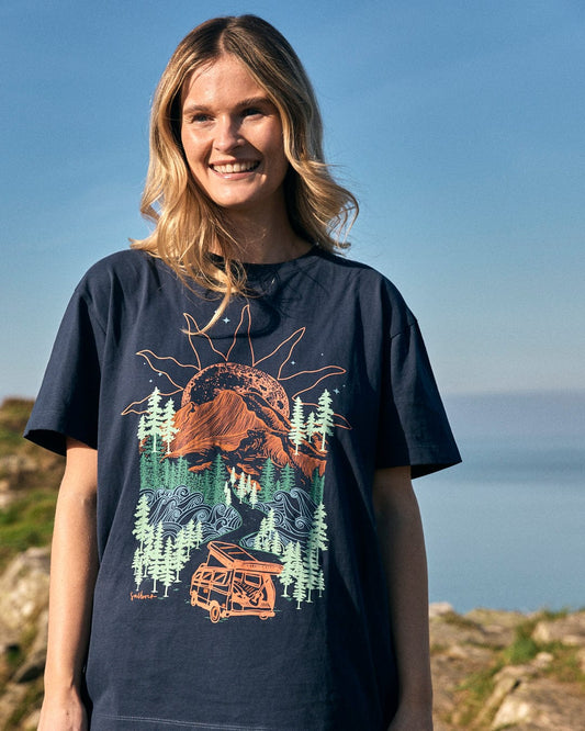 Open Road - Womens Oversized Short Sleeve T-Shirt - Blue