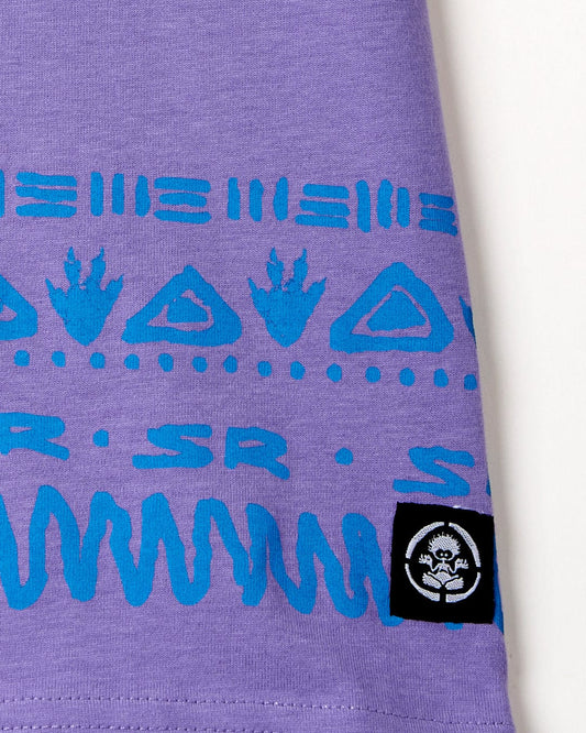 A Back in the Day - Boys Short Sleeve T-Shirt in Purple with a tribal graphic design, perfect for a bohemian style by Saltrock.