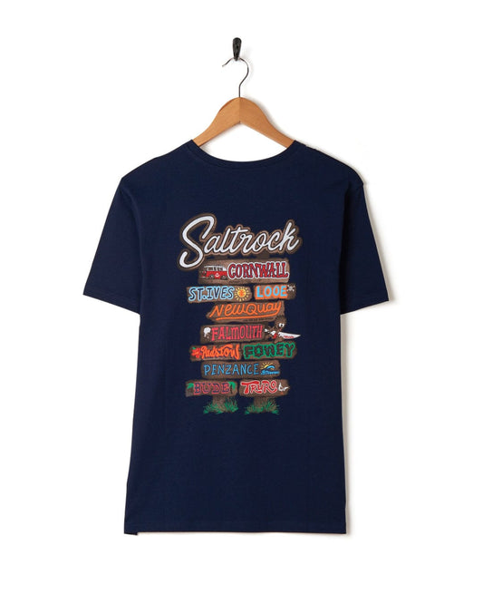 A Beach Signs Cornwall t-shirt with the word st. john's on it, featuring Saltrock branding.