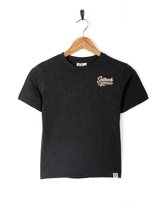 A Saltrock Beach Signs Wales - Kids Short Sleeve T-Shirt - Dark Grey, perfect for beaches in Wales or Cornwall.
