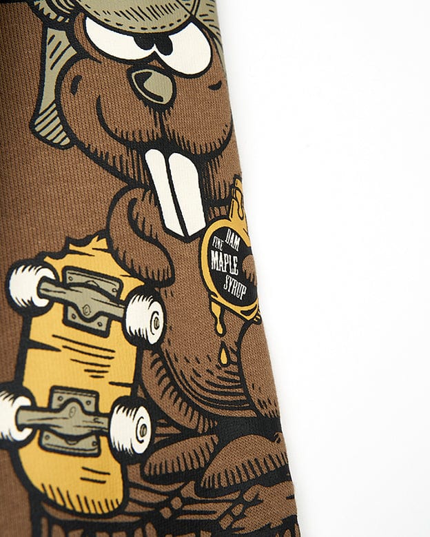 A fun Beavering Around - Kids Sweat - Brown with a skateboard by Saltrock.