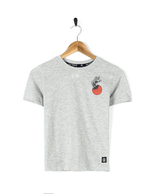 A Saltrock Bedford Mash Up - Kids Short Sleeve T-Shirt - Grey with a red heart on it.