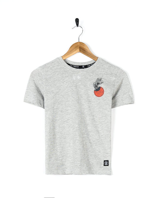 A Saltrock Bedford Mash Up - Kids Short Sleeve T-Shirt - Grey with a red heart on it.
