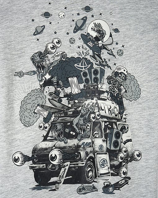A graphic truck illustration on a Grey Bedford Mash Up - Kids Short Sleeve T-Shirt by Saltrock.