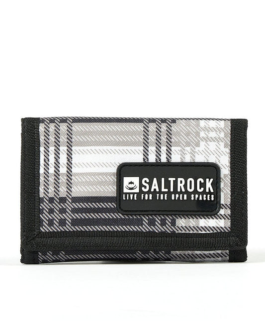 A Tri-Fold Wallet - Grey with the Saltrock logo on it.