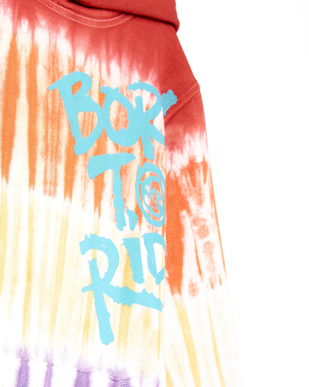 A Saltrock tie dye hoodie with the word 'Born To Ride' on it.