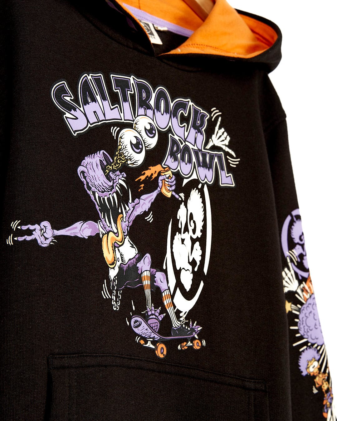 A Saltrock Kids Pop Hoodie - Black with a cartoon character on it.