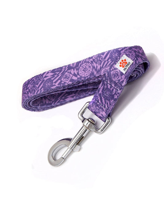 Branded Saltrock Dog Lead in Purple with metal clip on a white background.
