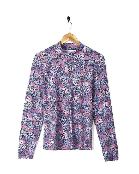 A Saltrock Brooklyn - Womens Long Sleeve T-Shirt - Purple with a ditsy floral print.