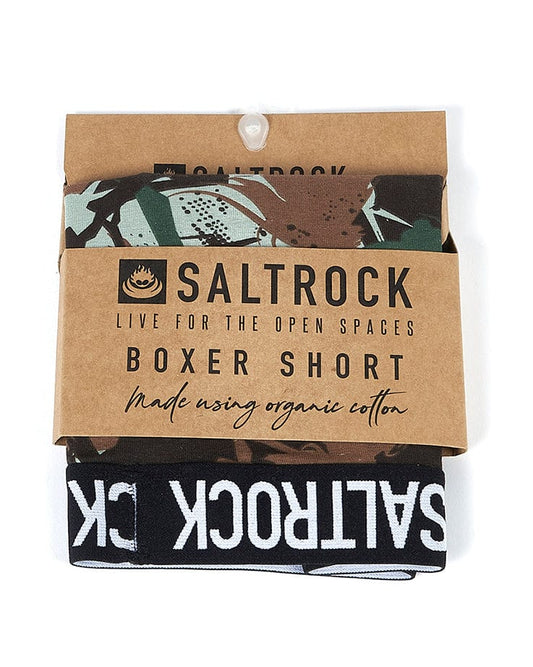 Saltrock branding is evident in these Camoflame - Kids Boxer - Green Camo Boxer Shorts. These boxer shorts feature a camo design that adds a cool and stylish touch to your underwear collection.