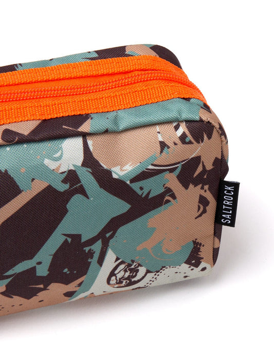 A Camo - Pencil Case - Camo with an orange zipper and a Saltrock label on the side.
