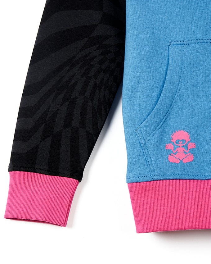 A blue and pink Cara - Girls Zip Hoodie - Blue with a design on it featuring Saltrock branding.