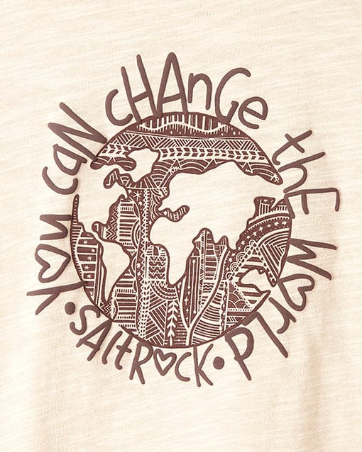 A Change The World - Kids Short Sleeve T-Shirt in Cream by Saltrock that says can change the world.