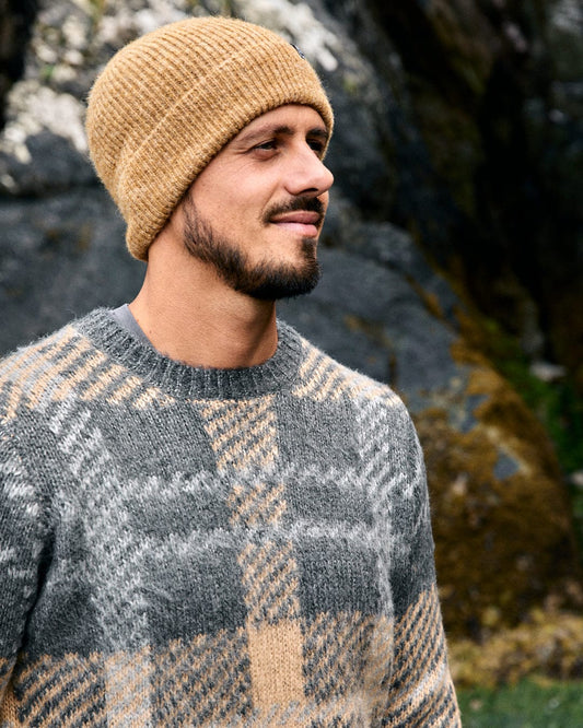 Checked Mens Oversized Check Knitted Jumper in Grey