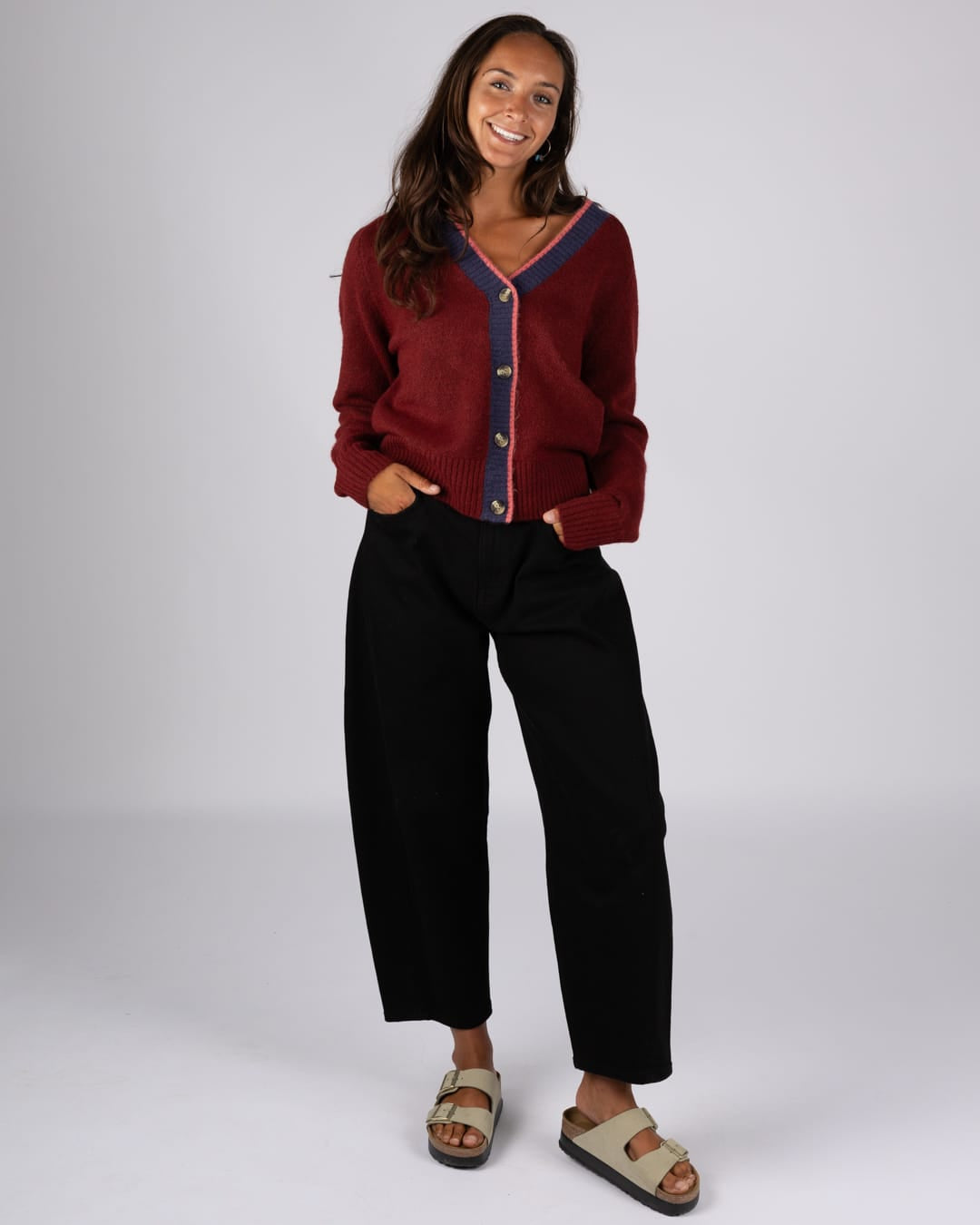 Eden Womens Cardigan in Dark Red