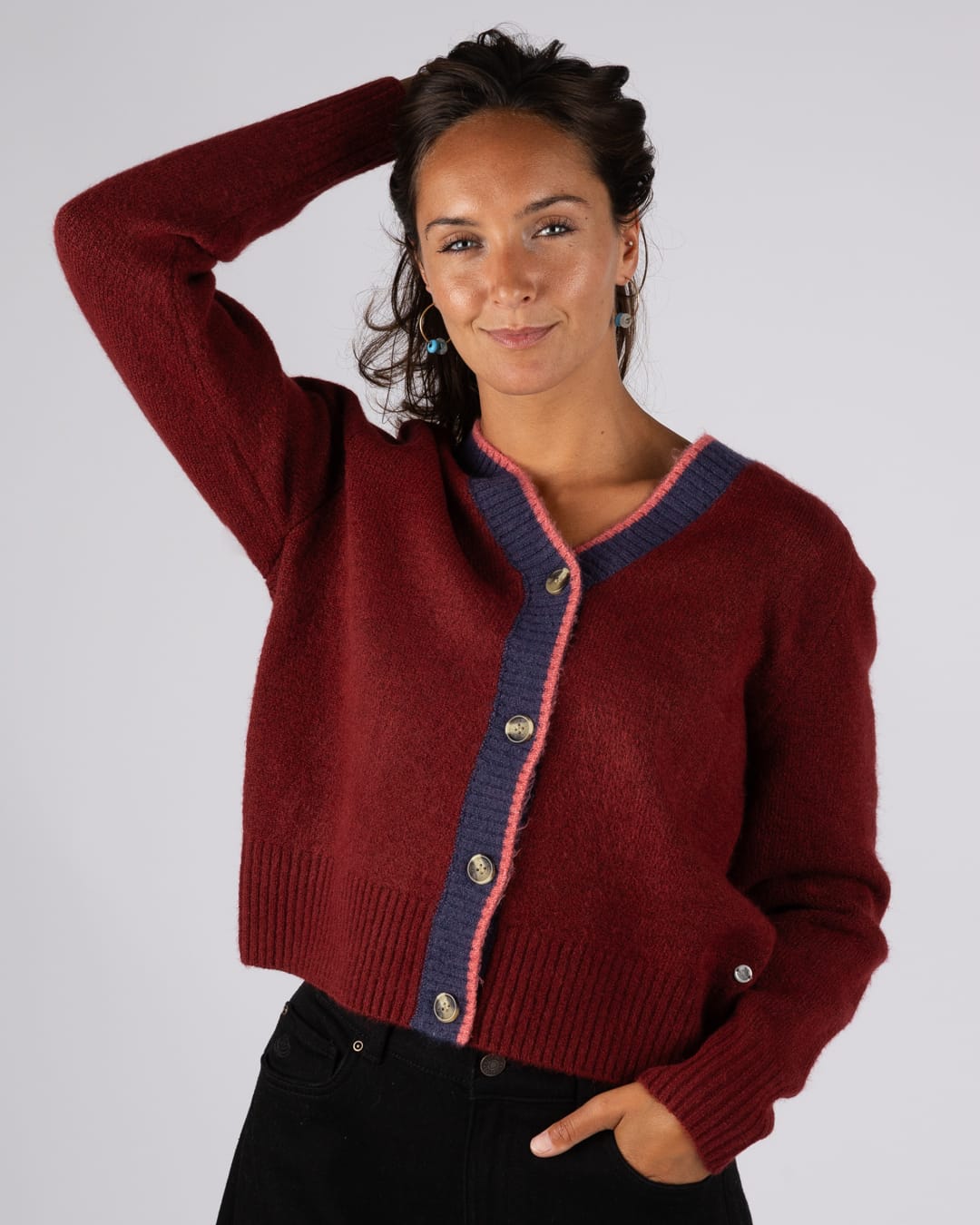 Eden Womens Cardigan in Dark Red