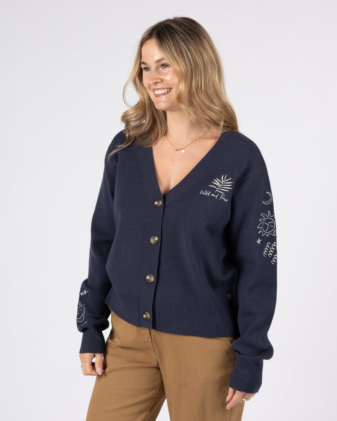 Winter Serenity - Womens Knitted Embroidered Cardigan - Blue