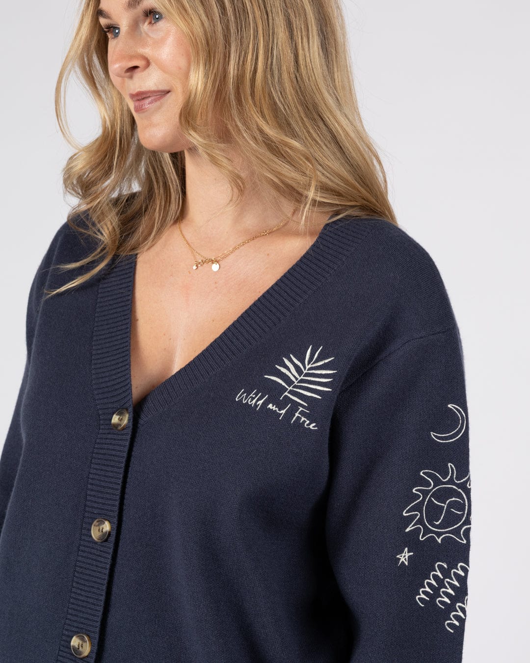 Winter Serenity - Womens Knitted Embroidered Cardigan - Blue