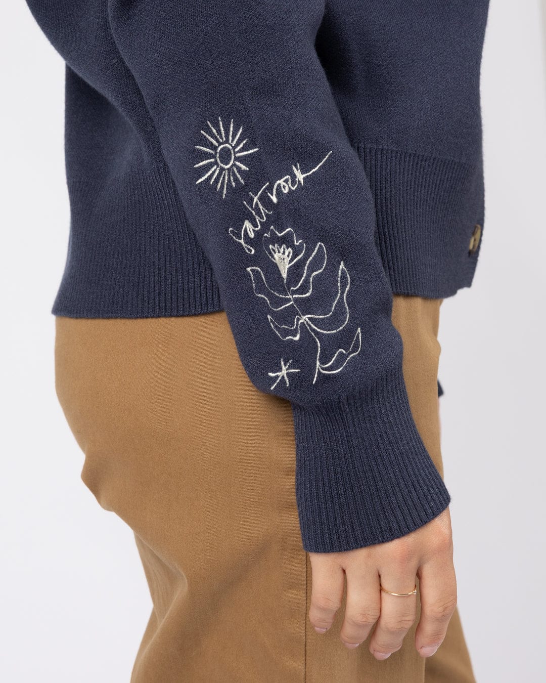 Winter Serenity - Womens Knitted Embroidered Cardigan - Blue