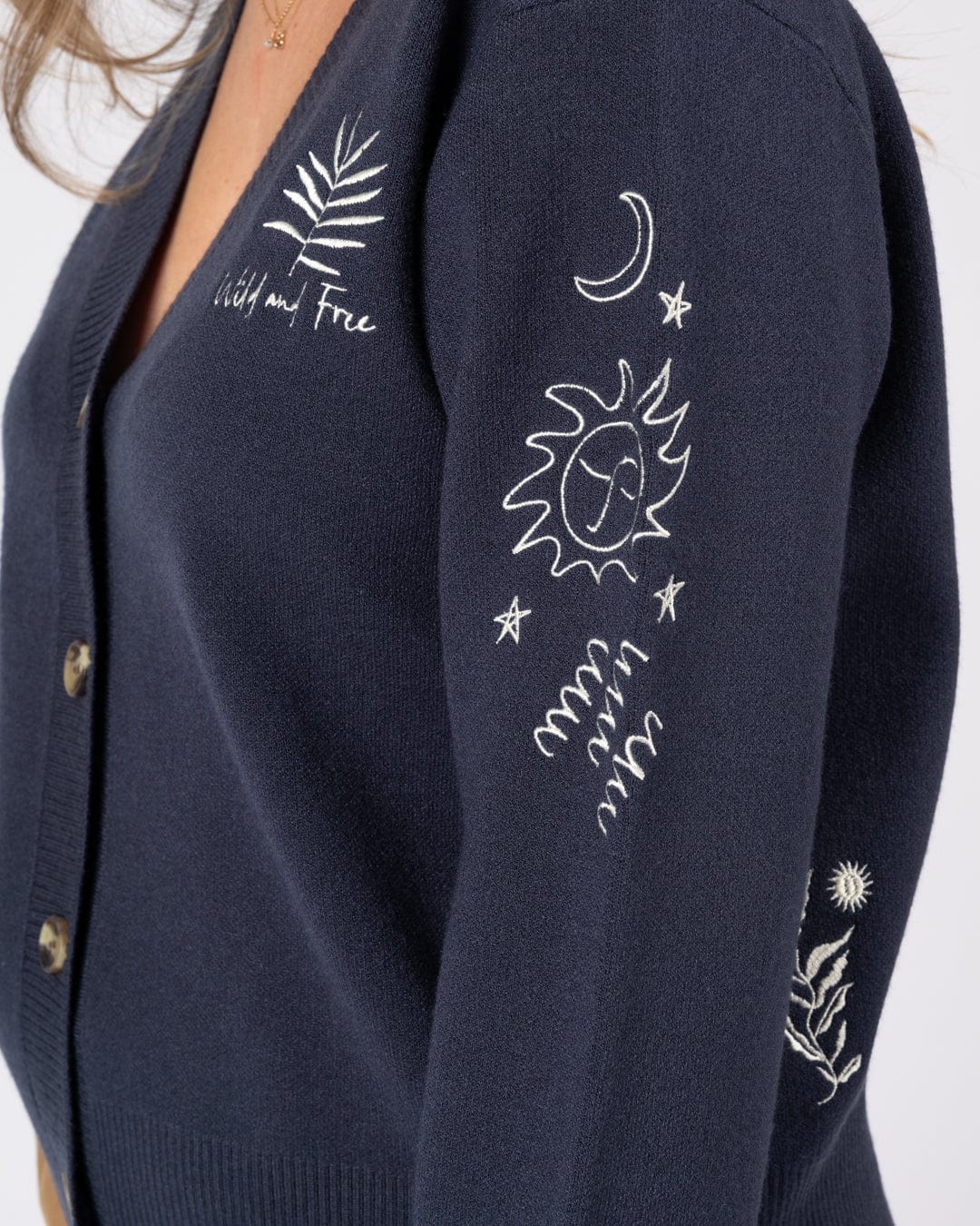Winter Serenity - Womens Knitted Embroidered Cardigan - Blue