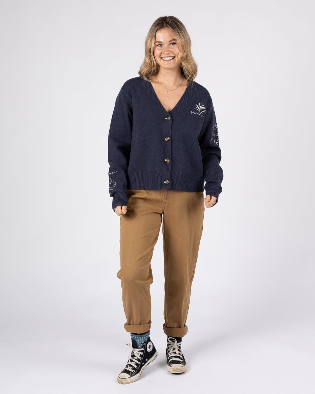 Winter Serenity - Womens Knitted Embroidered Cardigan - Blue