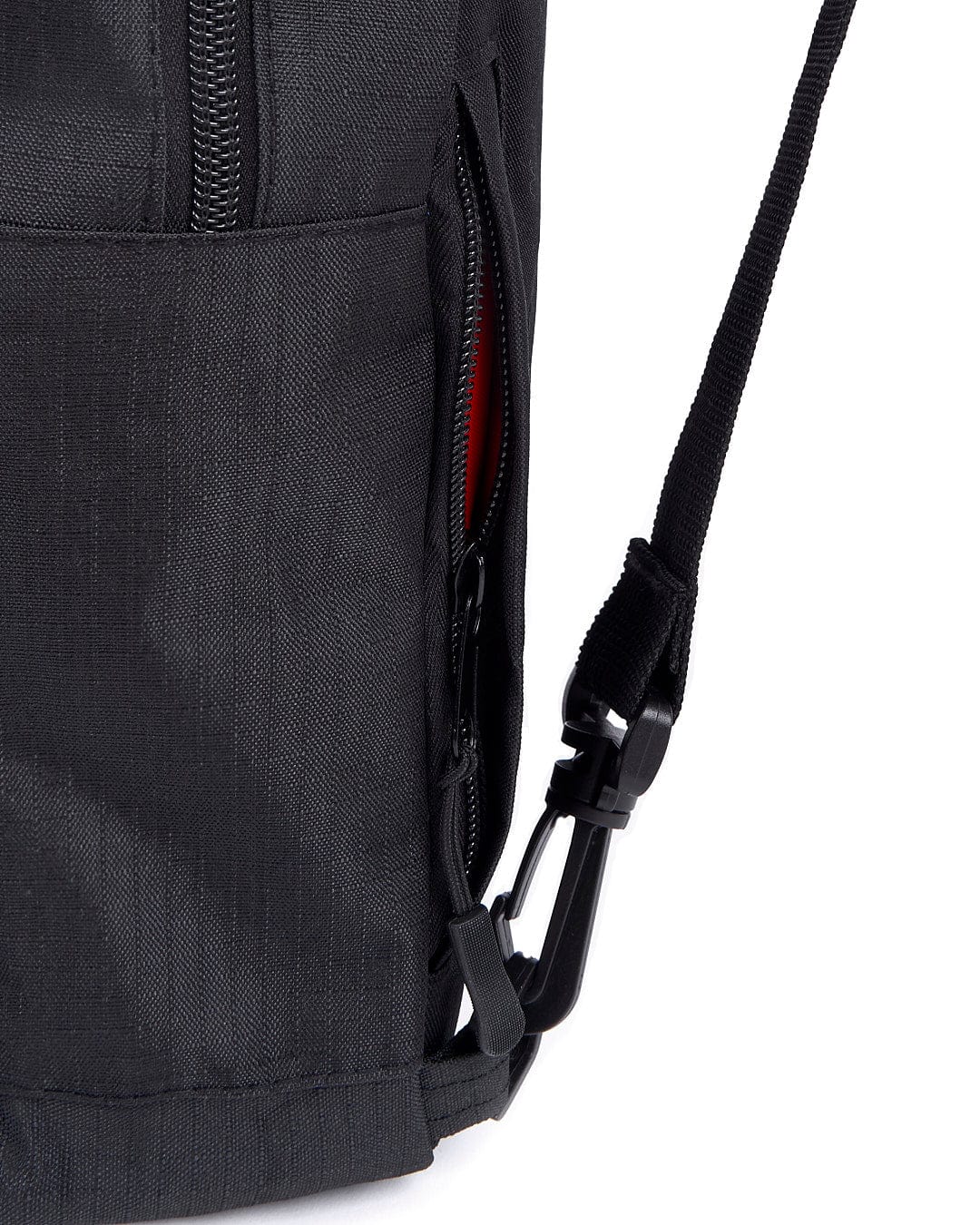A Coda - Cross-Body Bag - Black with a red zipper from Saltrock.