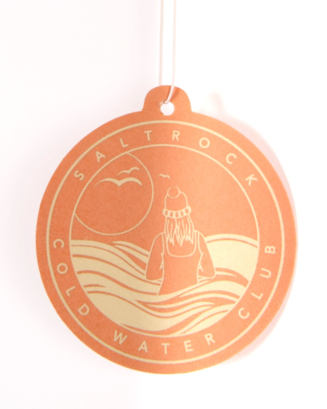 A Cold Water Club scented air freshener with an image of a woman in the water. (Brand Name: Saltrock)