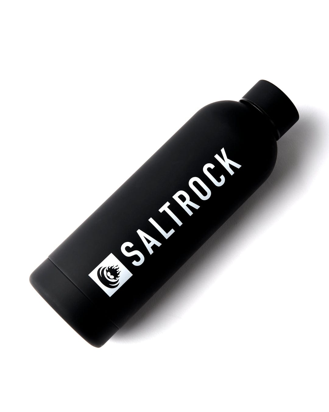 A black Core Stainless Steel Water Bottle with the Saltrock branding on it.