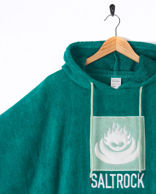 A green hoodie with the word Saltrock on it.