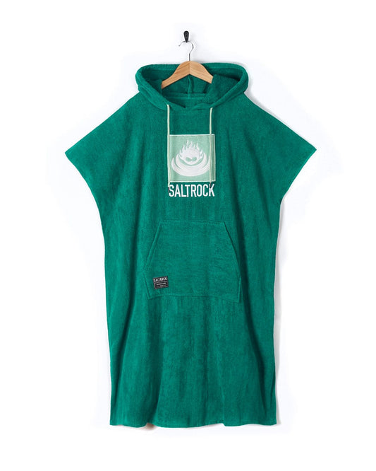 A green hooded towel with the word Saltrock on it, called the Corp Changing Towel - Turquoise.
