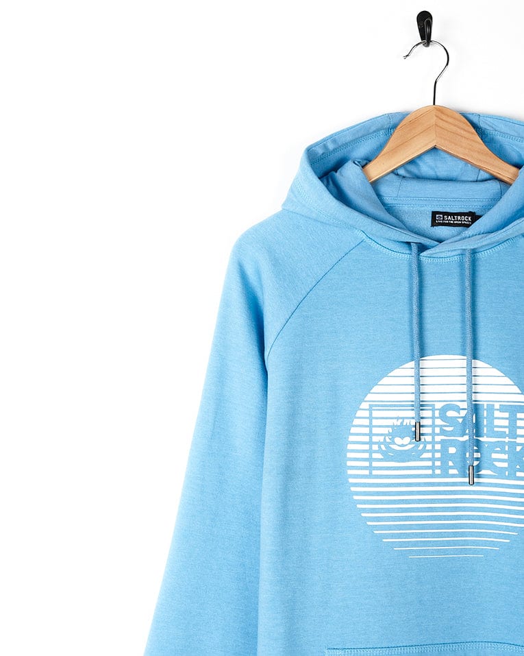 A Saltrock Corp Logo Fade - Mens Hoodie - Light Blue with a white logo on it.