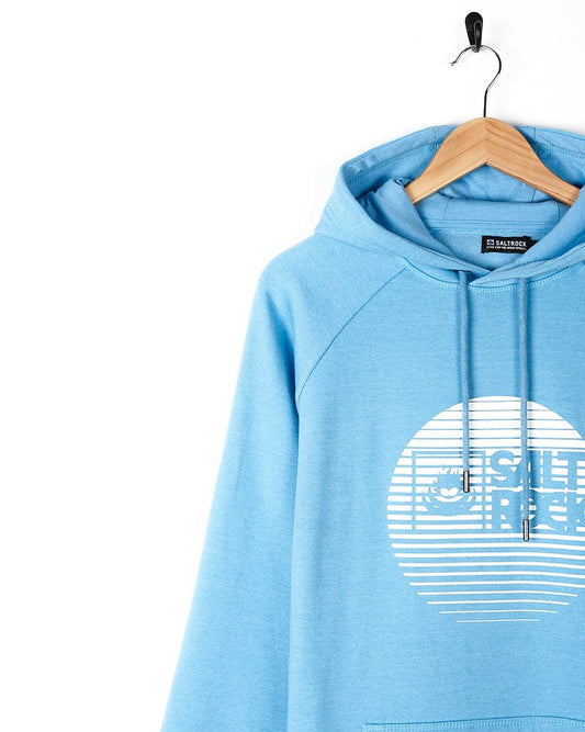 A Saltrock Corp Logo Fade - Mens Hoodie - Light Blue with a white logo on it.