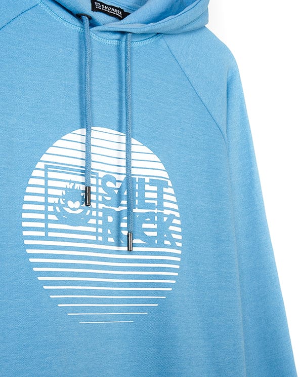 A Saltrock Corp Logo Fade - Mens Hoodie - Light Blue with the word Saltrock on it.