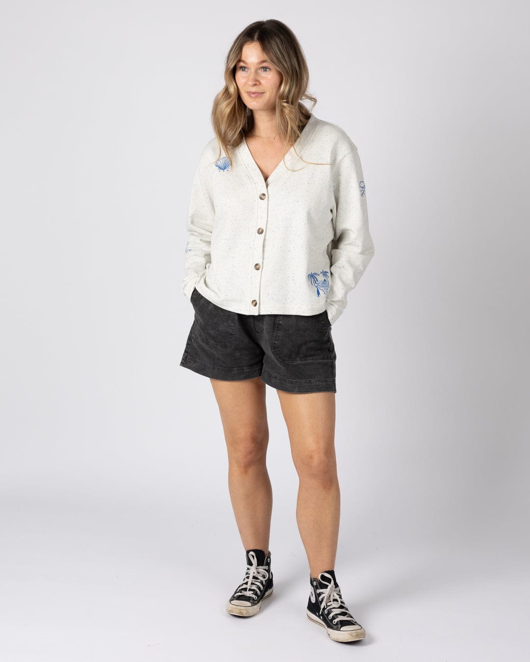 Clemmie Womens Sweat Cardigan in Cream