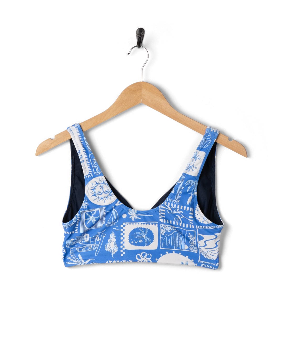 Island Tiles Womens Reversible Bikini Top in Blue