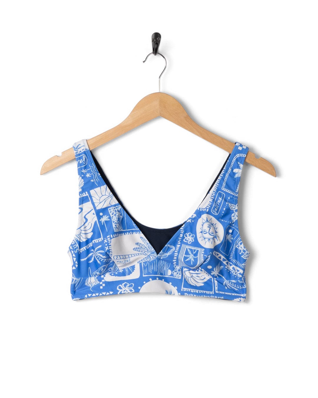Island Tiles Womens Reversible Bikini Top in Blue