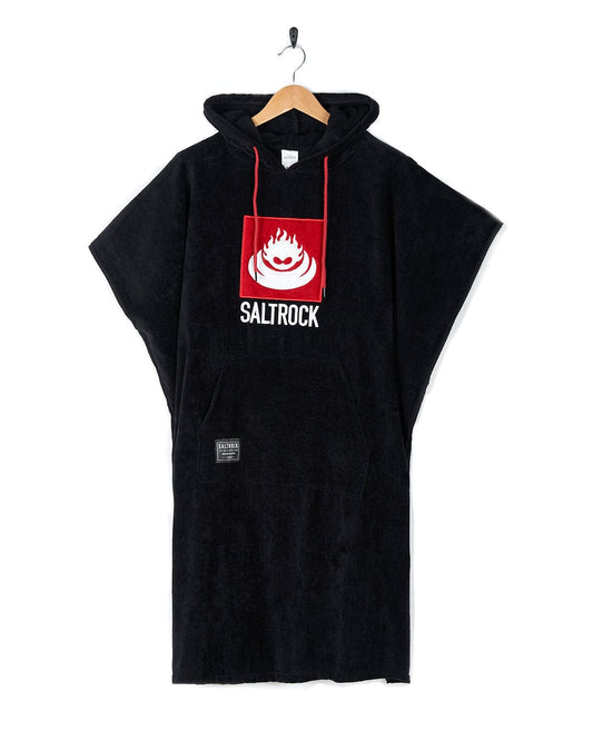 A Corp - Changing Towel - Black/Red hooded towel with the word Saltrock on it.