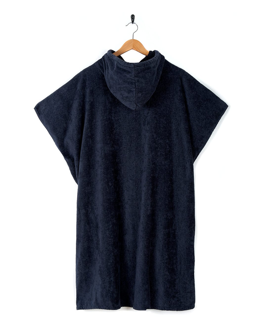 An ultra-absorbent Saltrock Corp - Changing Towel - Blue hooded towel hanging on a wooden hanger.