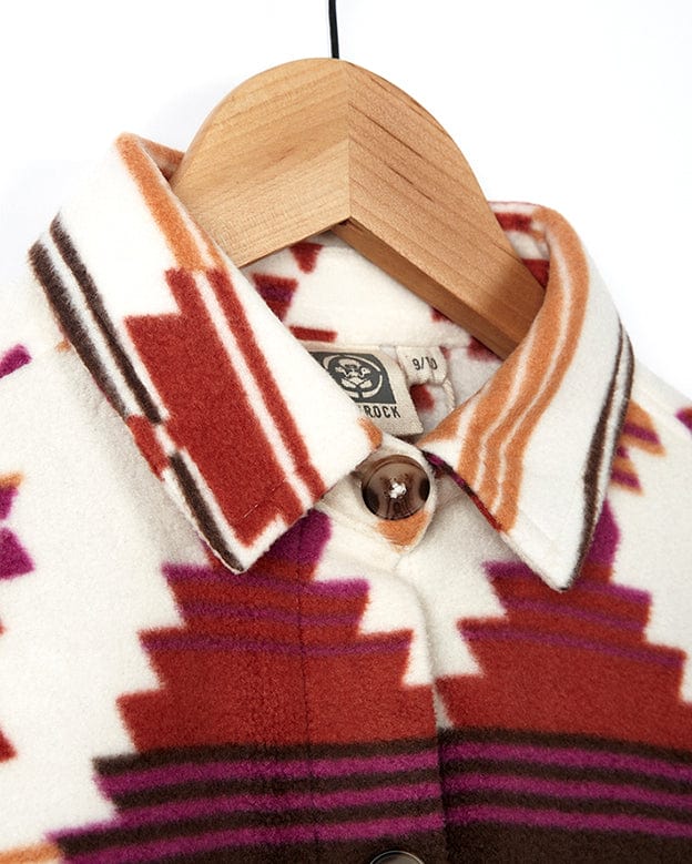 A versatile Dallyn - Kids Aztec Fleece Shacket - Orange with an aztec pattern on it.