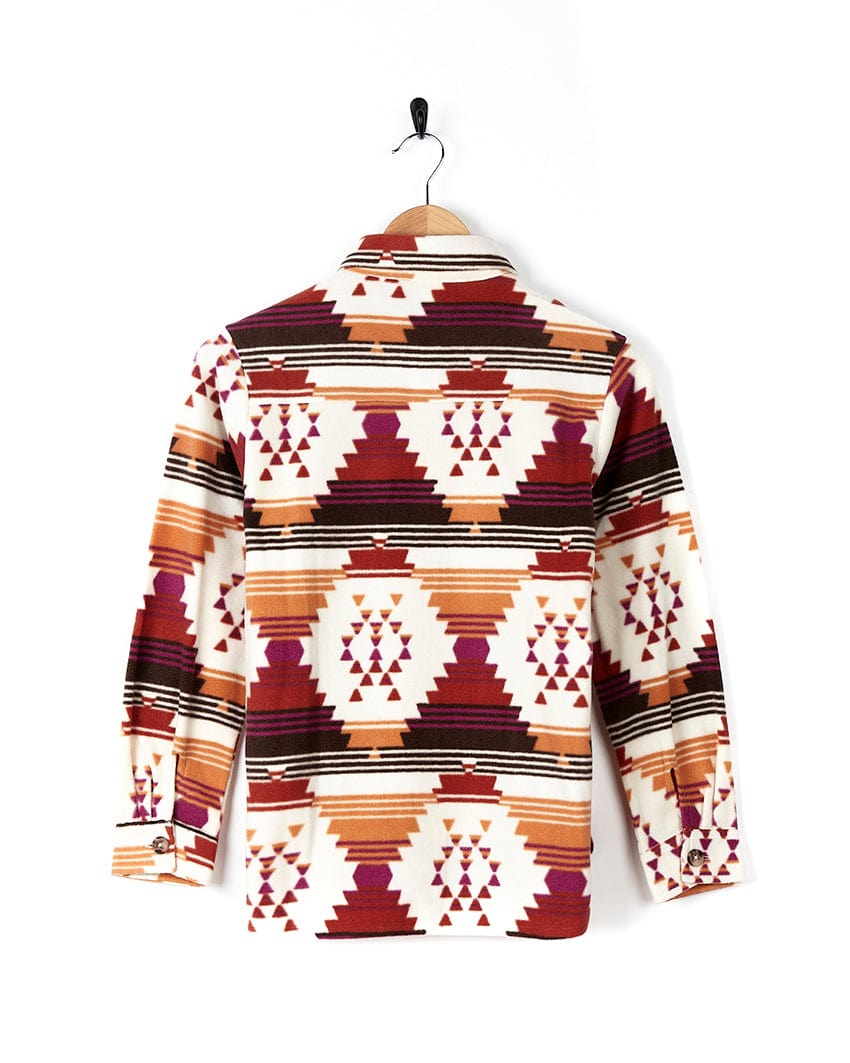 A versatile Dallyn - Kids Aztec Fleece Shacket - Orange shirt with an aztec pattern on it.