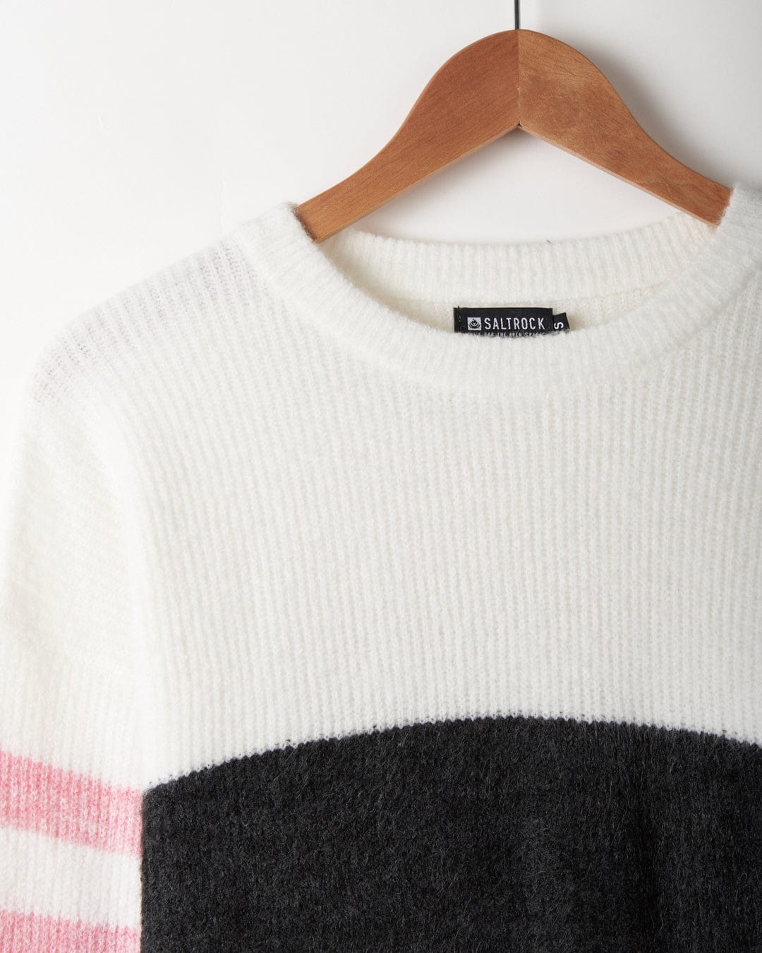 A soft touch sweater with pink and white stripes from Saltrock's Darcy womens knitwear collection.
