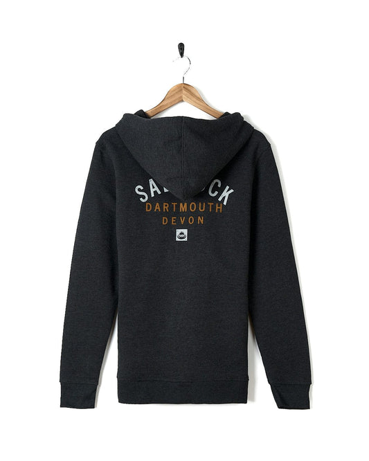 A Location Zip Hoodie - Dartmouth - Dark Grey with the brand Saltrock on it.