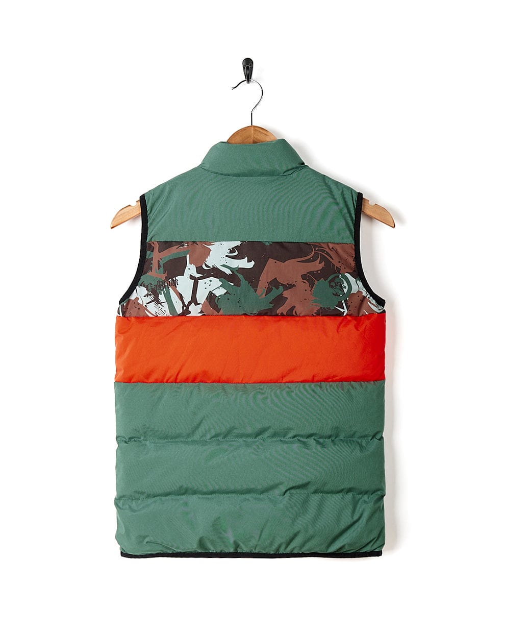 A Destroya - Kids Padded Gilet - Green/Camo with orange and green stripes by Saltrock.