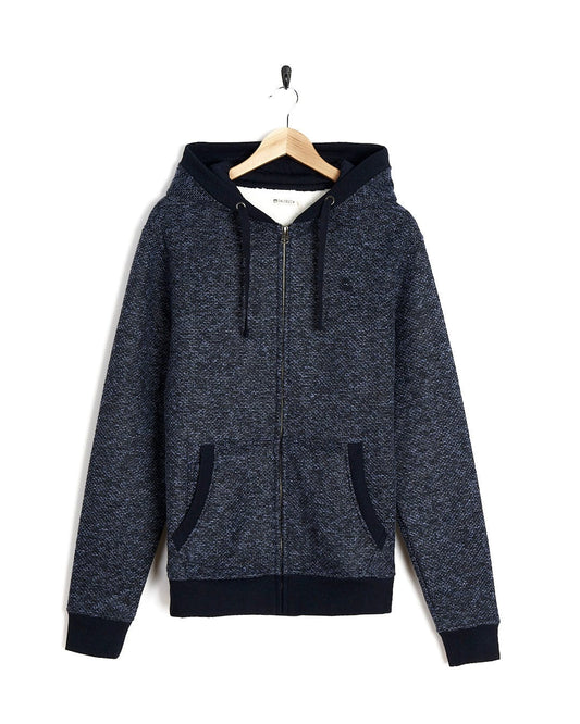 The cozy Saltrock Dillan - Mens Lined Hoodie - Blue Marl features a blue and black borg lining.